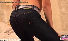 Amateur girlfriend Brigitte teasing in skinny jeans